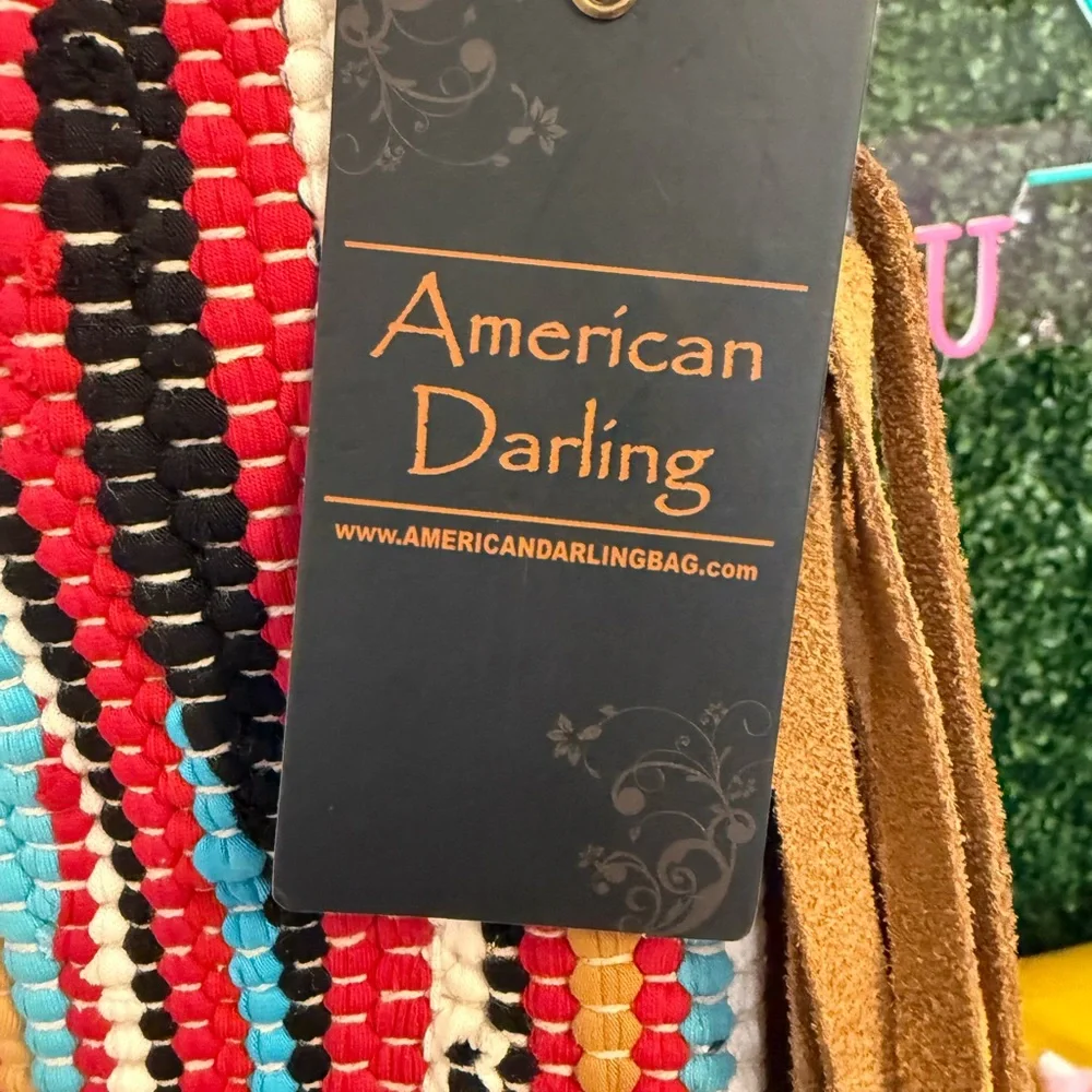 American Darling Hand Tooled Leather Multicolor Striped Saddle Bag‎ w/Fringe NWT